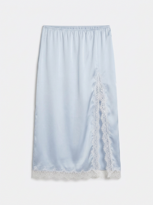 Сатинова блакитна спідниця з мереживом