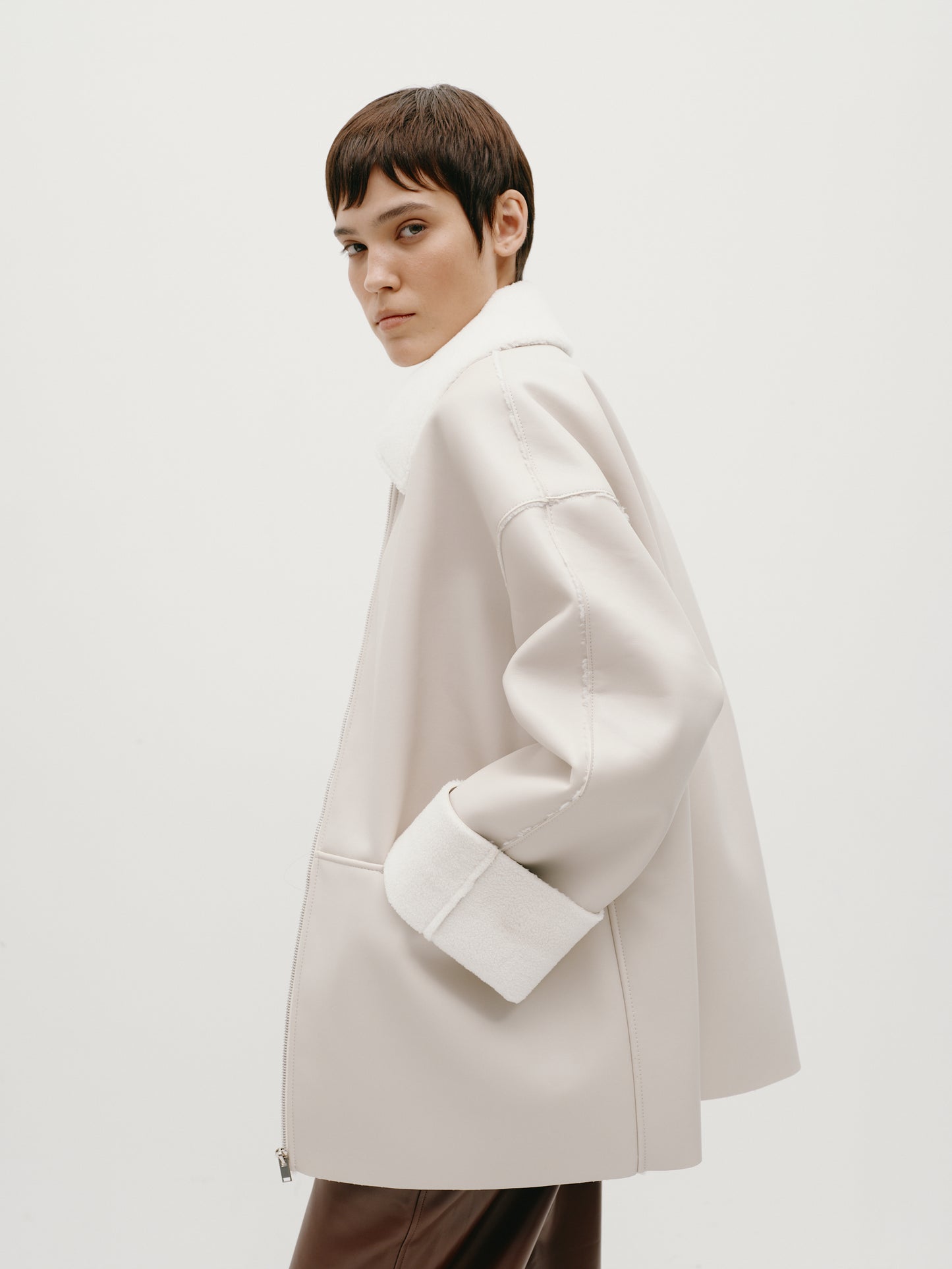 Milk-colored sheepskin coat