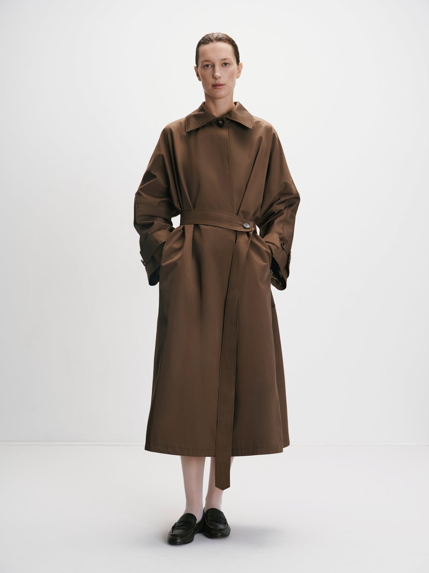 Тренч коричневий максі з поясом COUTURE