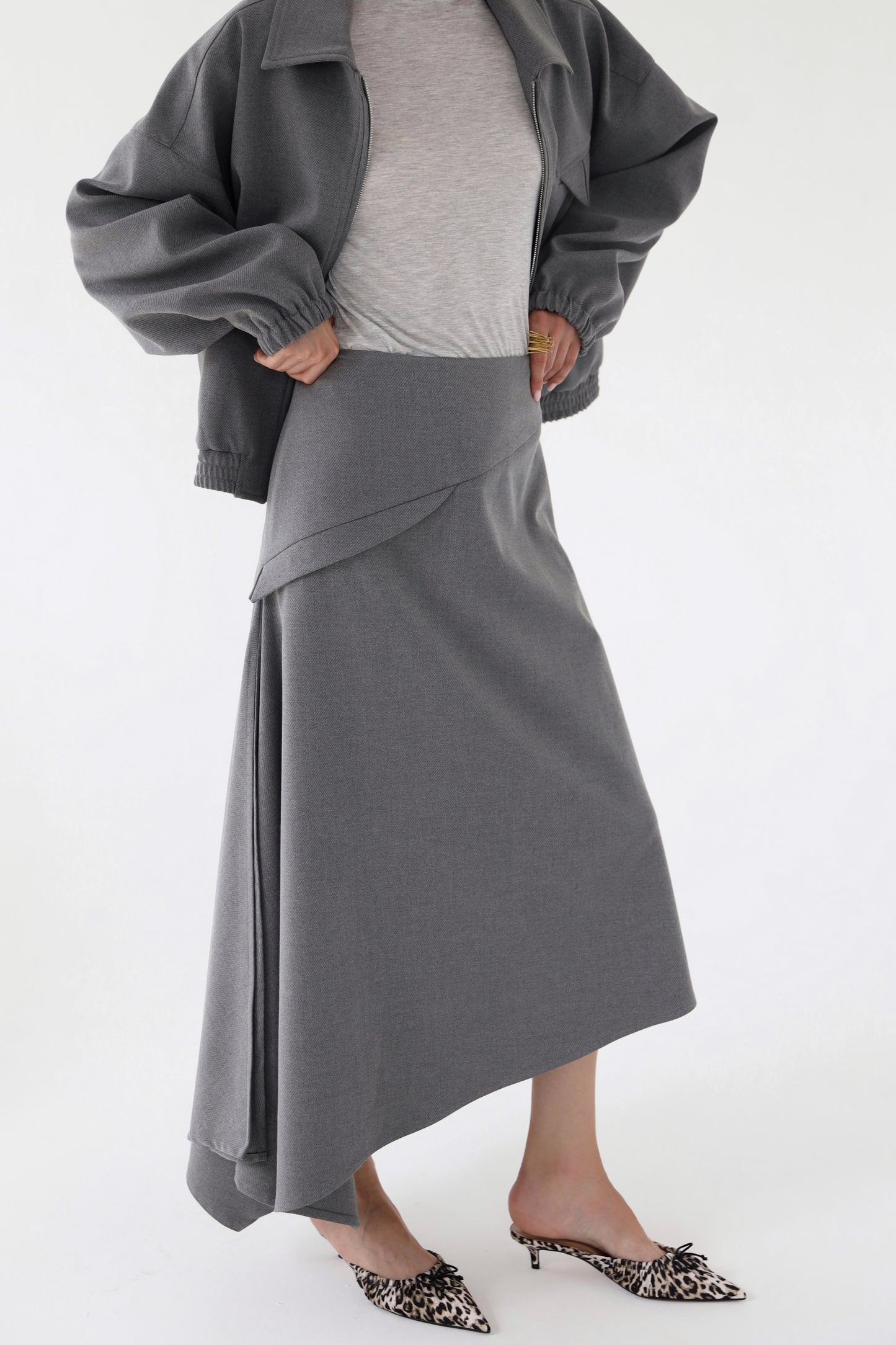 Gray Asymmetric Maxi Skirt