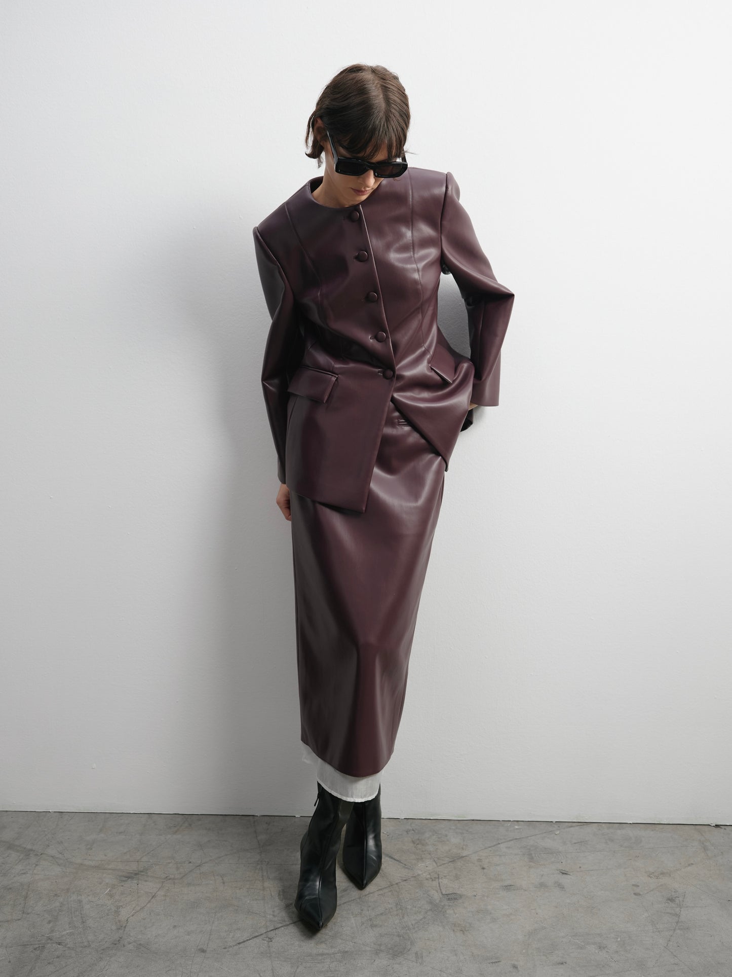 Спідниця сливова еко - шкіра з контрастною підкладкою