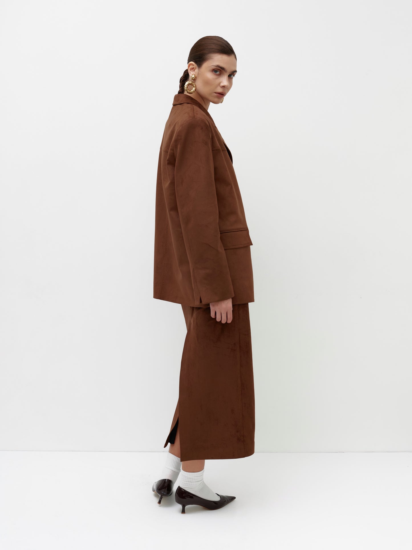 Caramel eco-suede maxi skirt