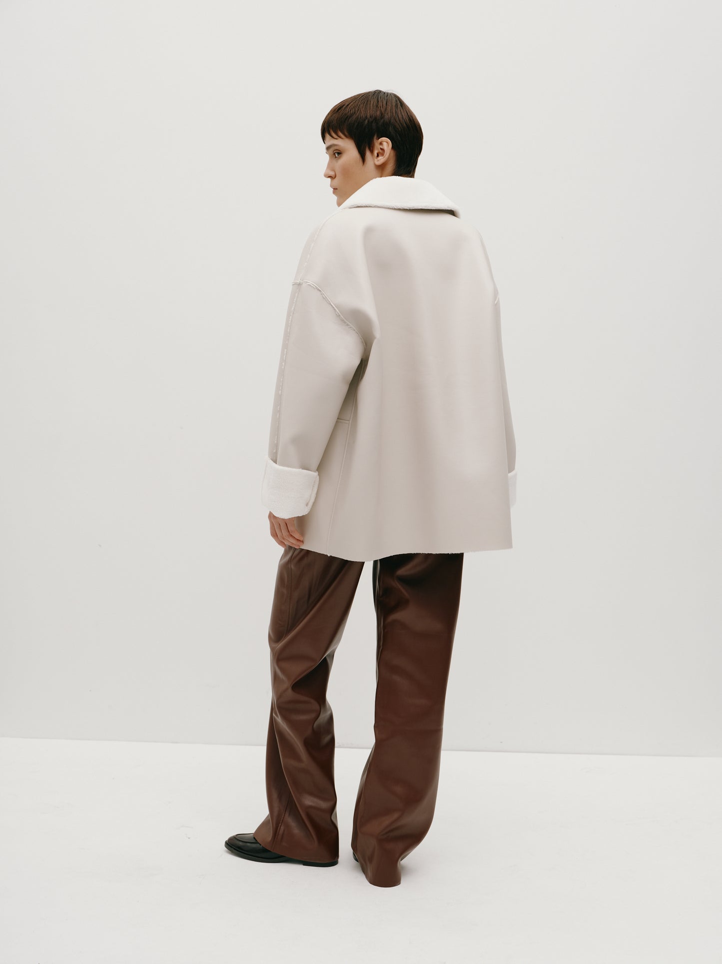 Milk-colored sheepskin coat