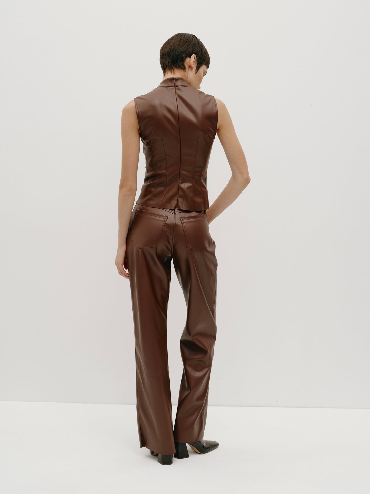 Brown Eco-Leather Trousers with a Loose Fit