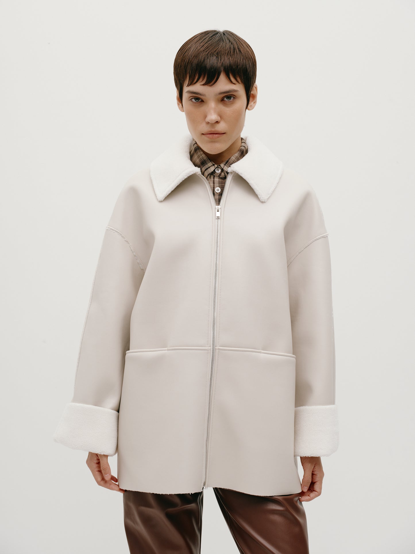 Milk-colored sheepskin coat