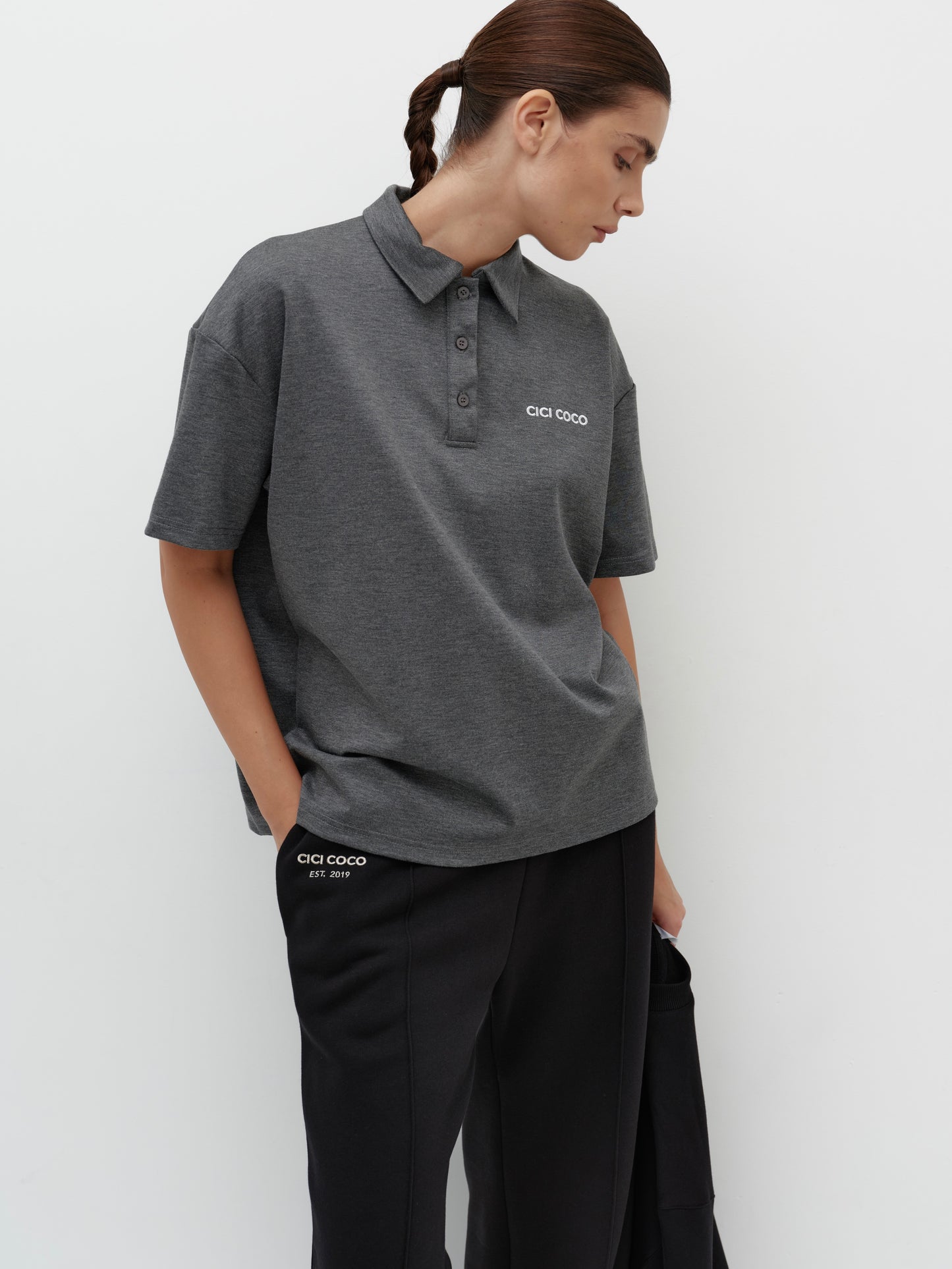 Graphite polo shirt with logo