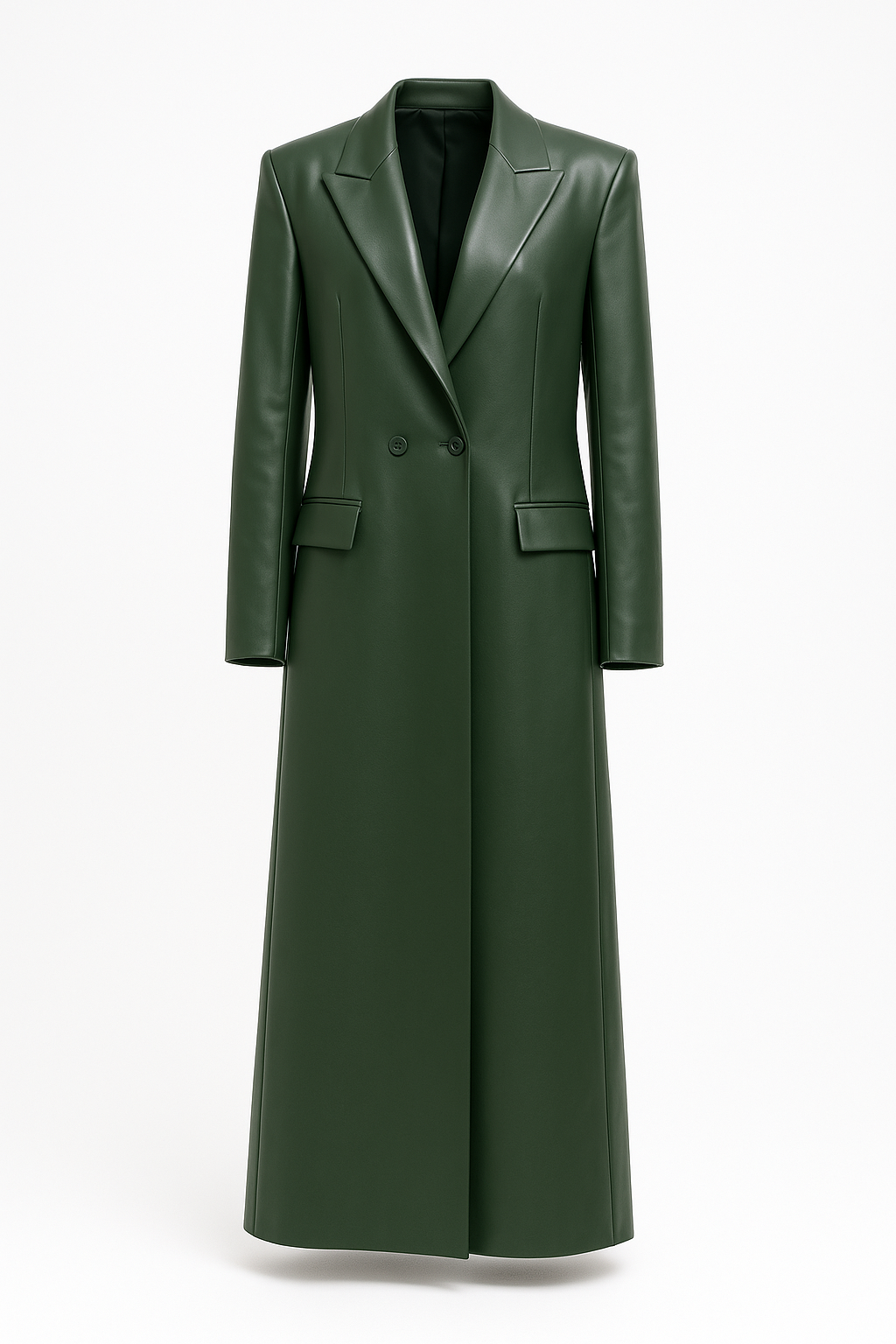 Пальто еко - шкіра максі зелене