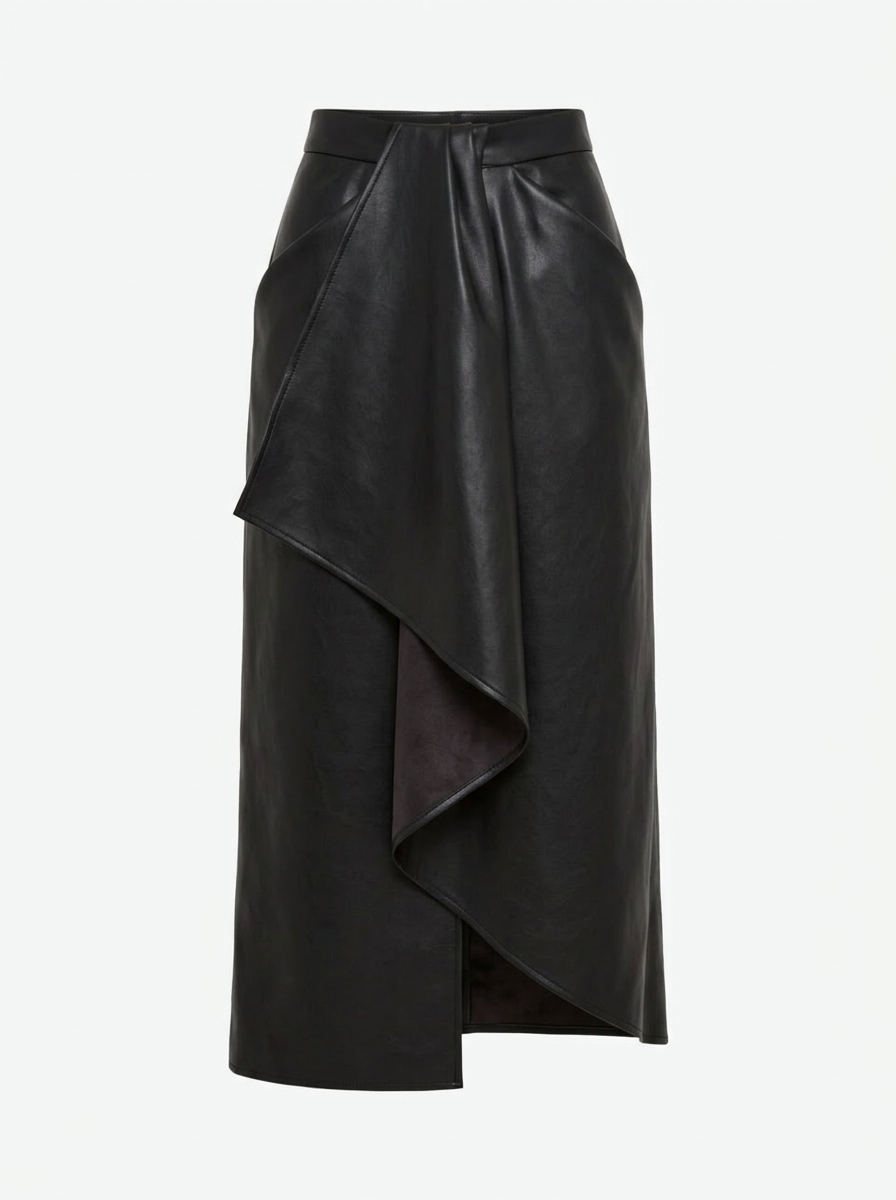 Асиметрична чорна спідниця з еко - шкіри