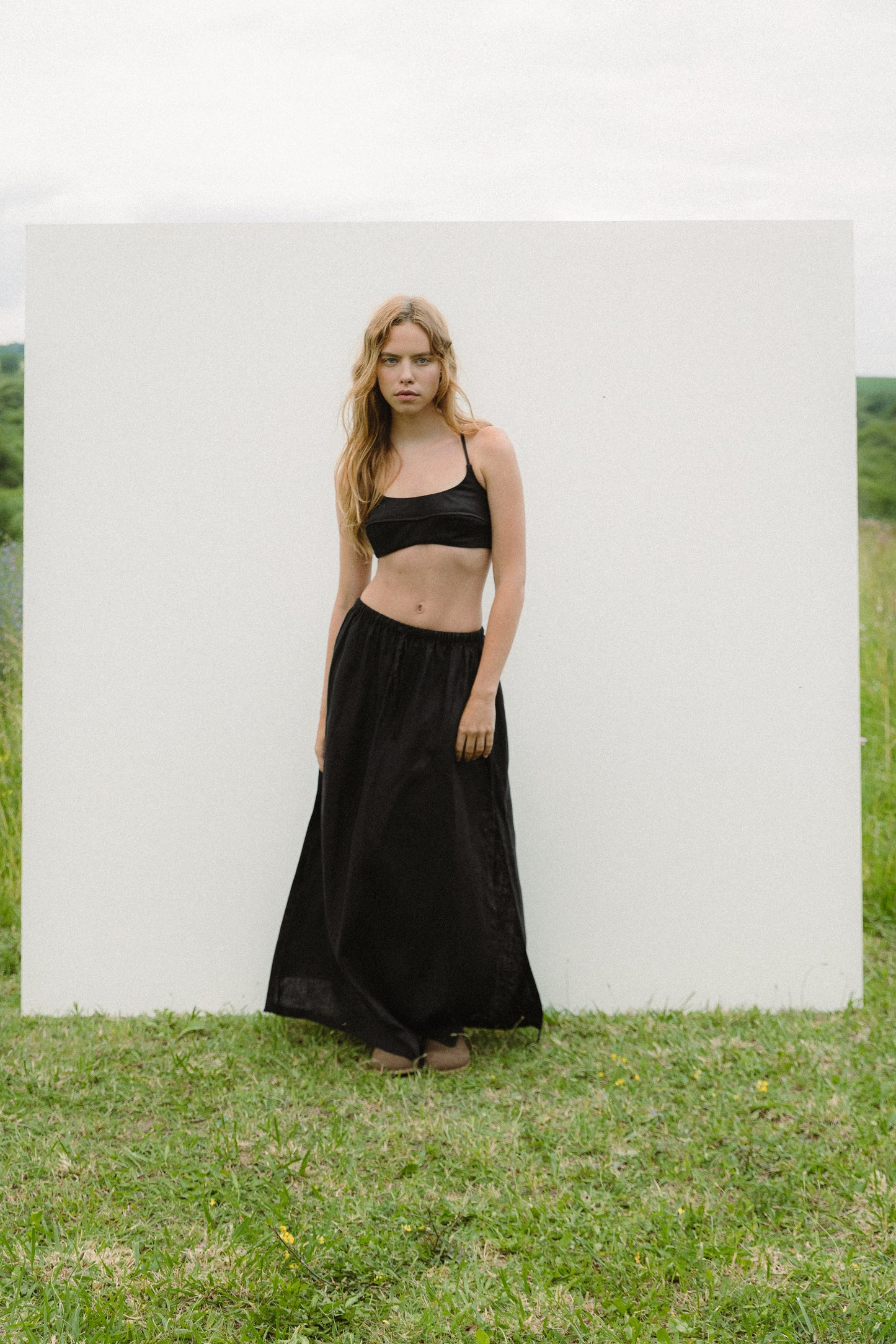 Black linen maxi skirt