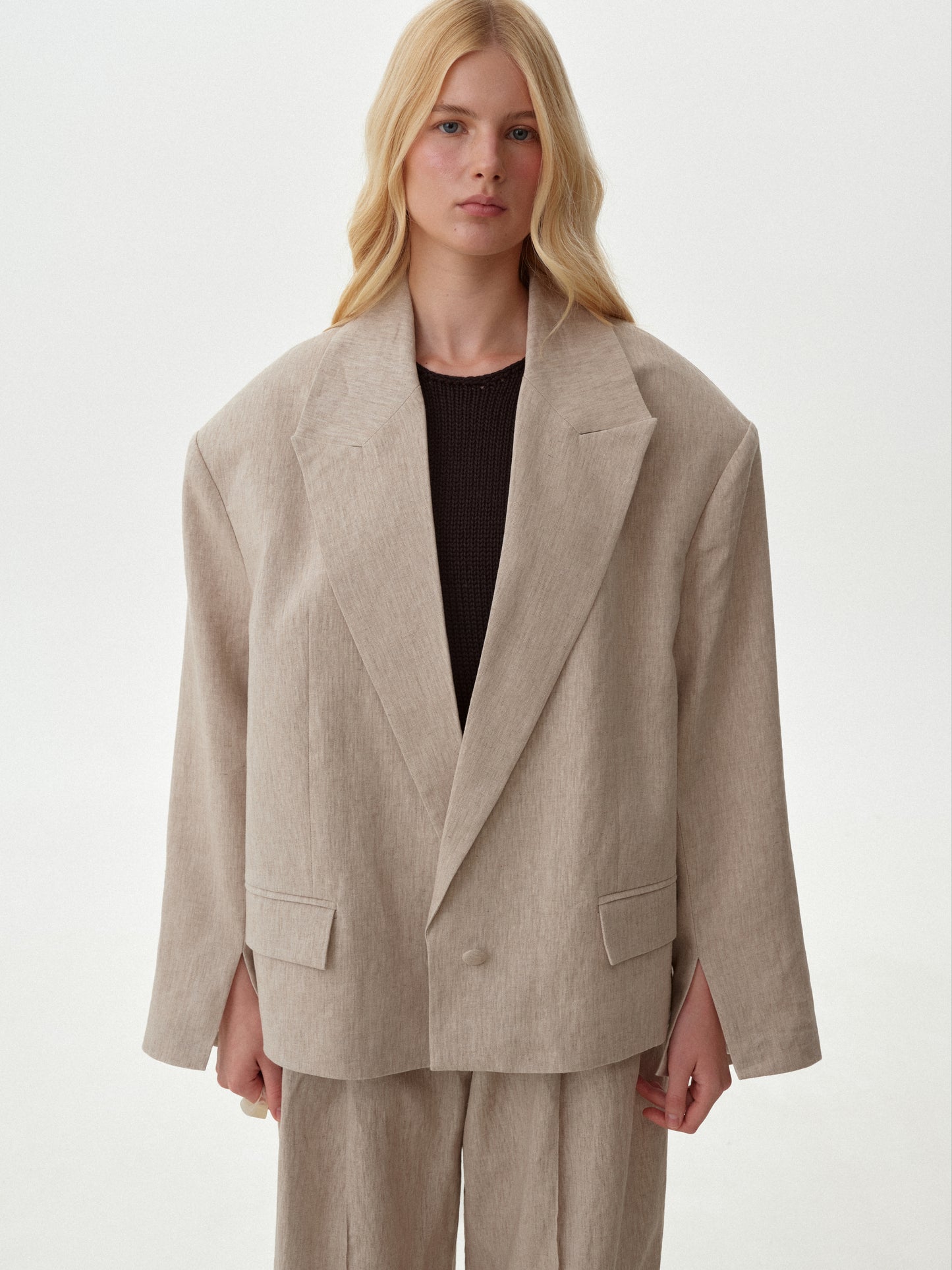 Жакет прямого крою з льону бежевий COUTURE