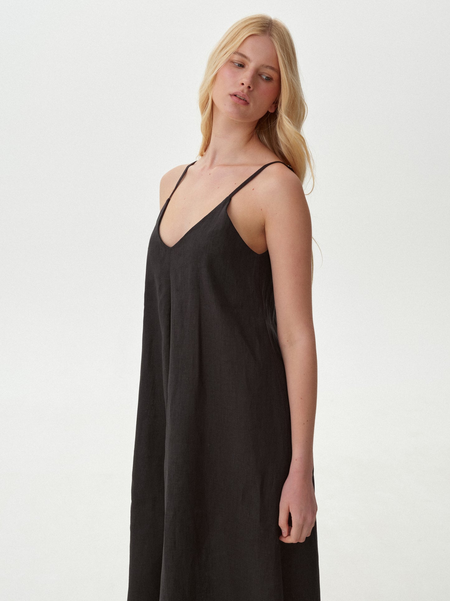 Black linen sundress without lining