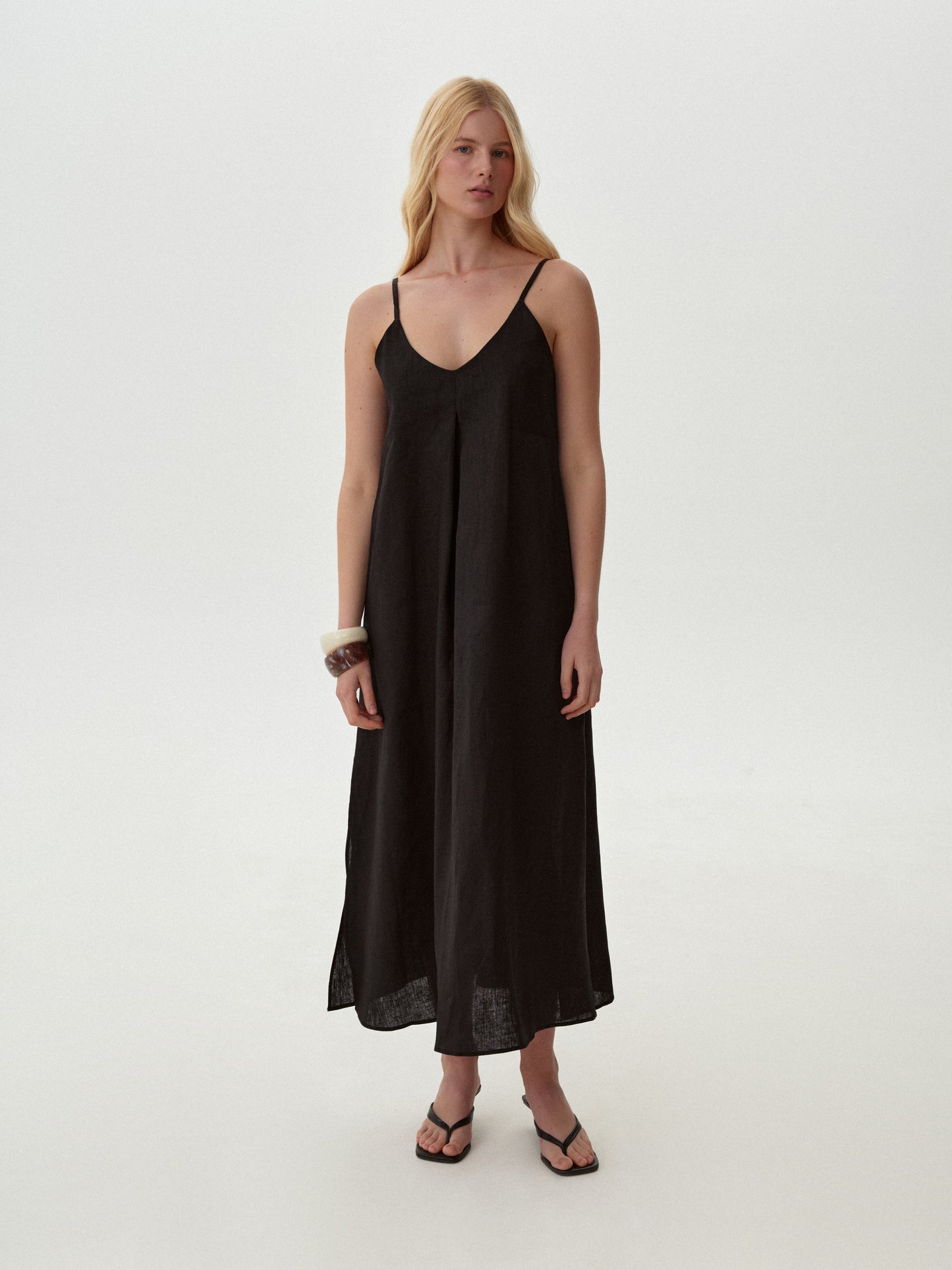 Black linen sundress without lining