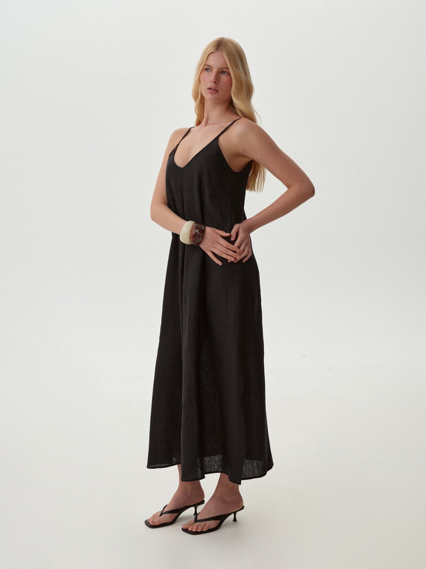 Black linen sundress without lining