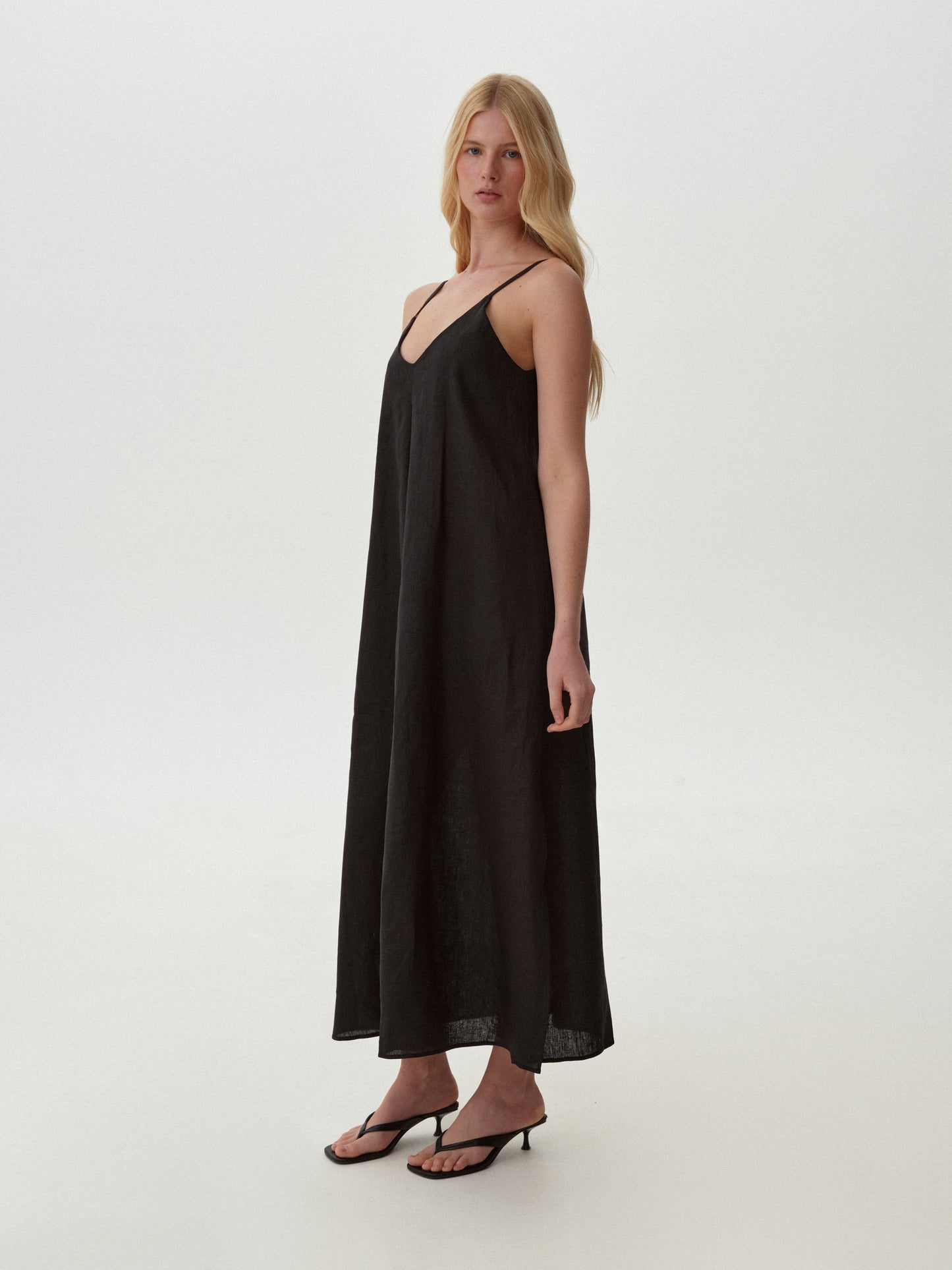 Black linen sundress without lining