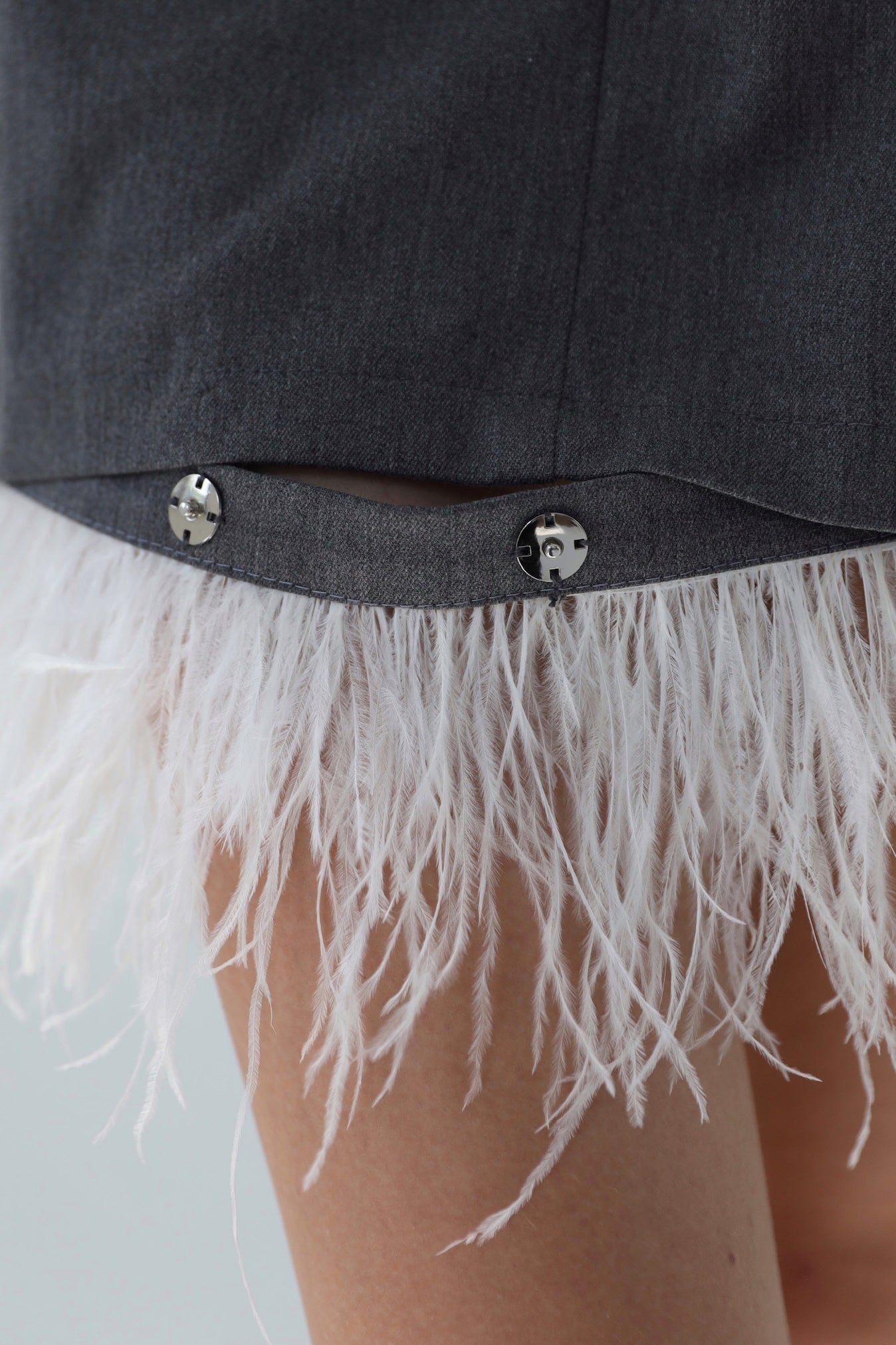 Gray Mini Skirt with Detachable Feathers