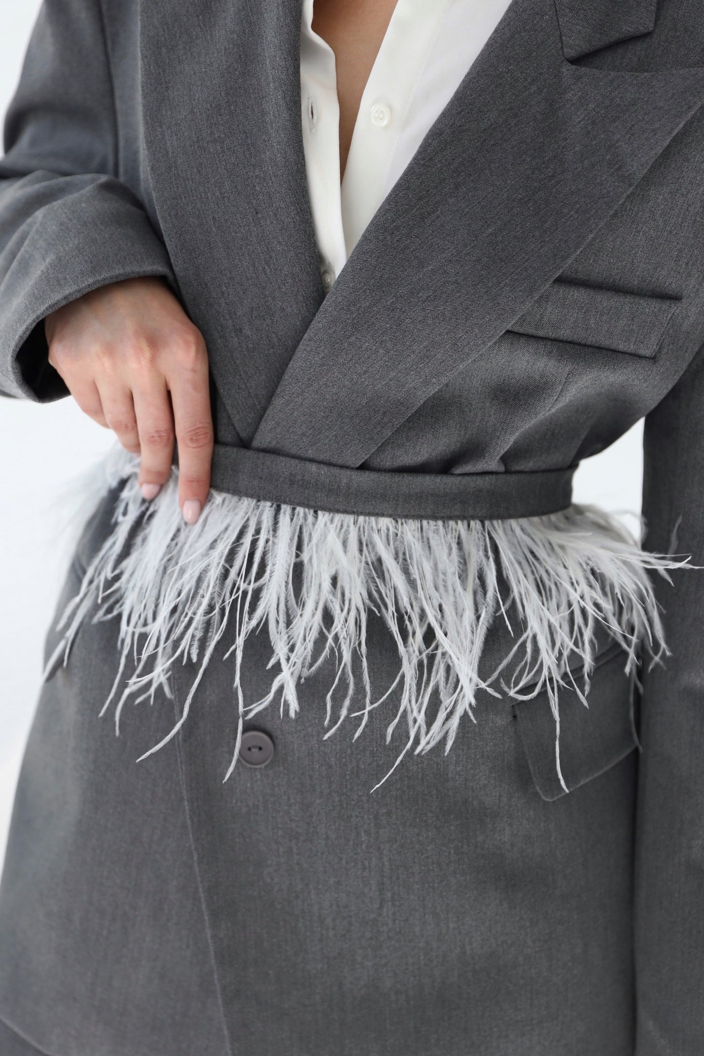 Gray Mini Skirt with Detachable Feathers