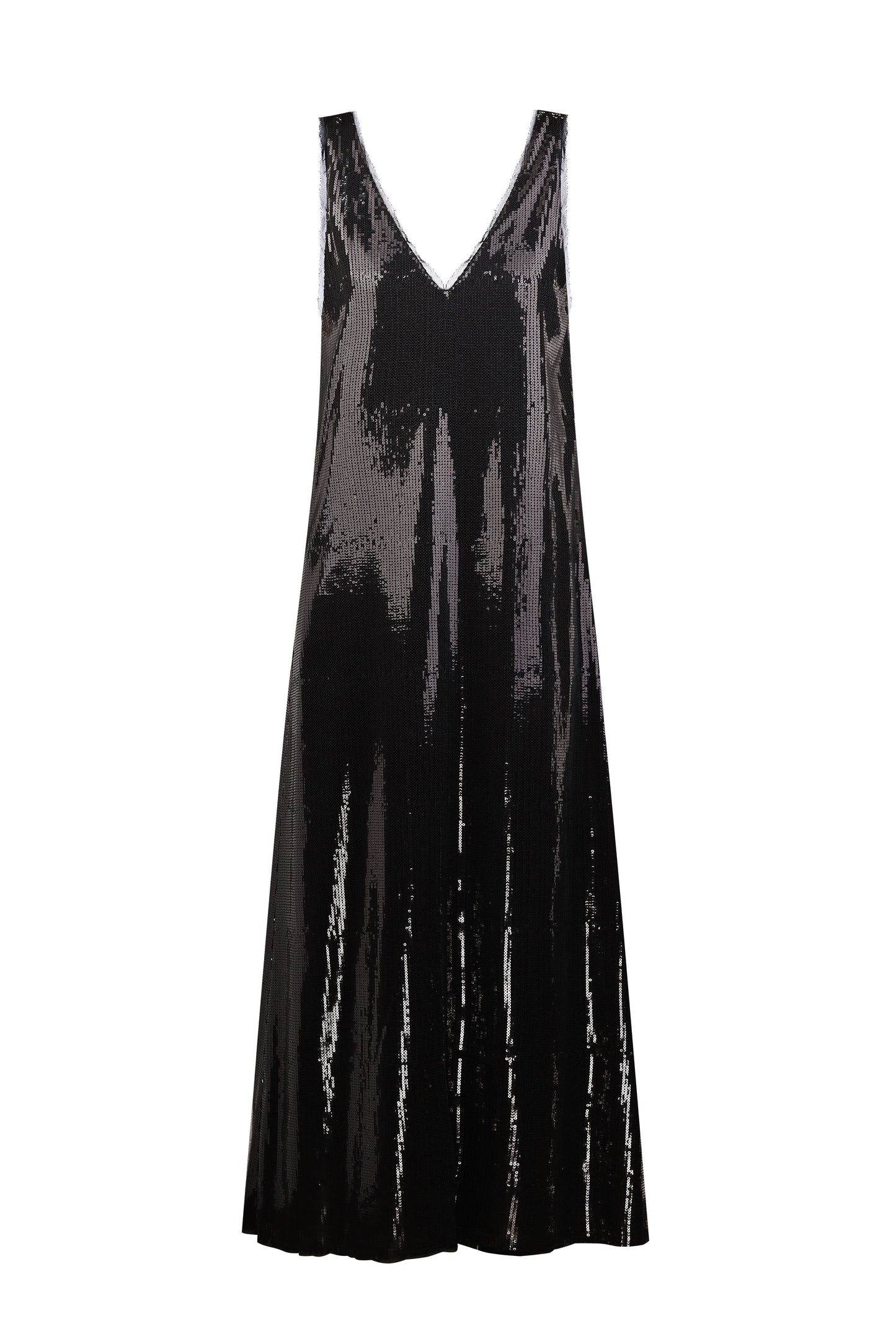 Black maxi dress with deep cuts in sequins